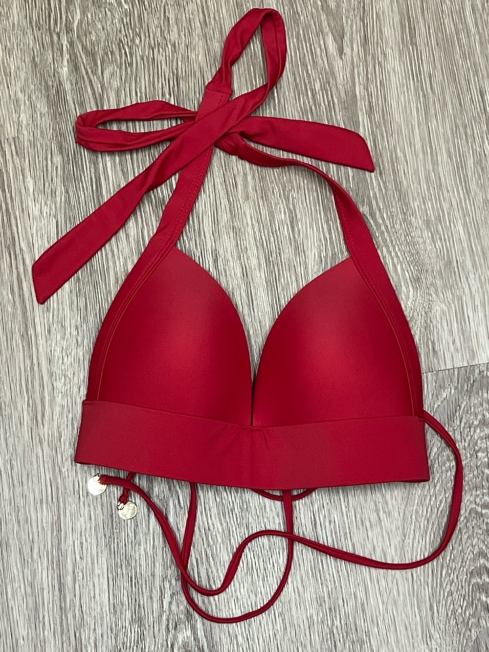 Red Halter Bikini Top With Cups Tie Back - Picture 1 of 6